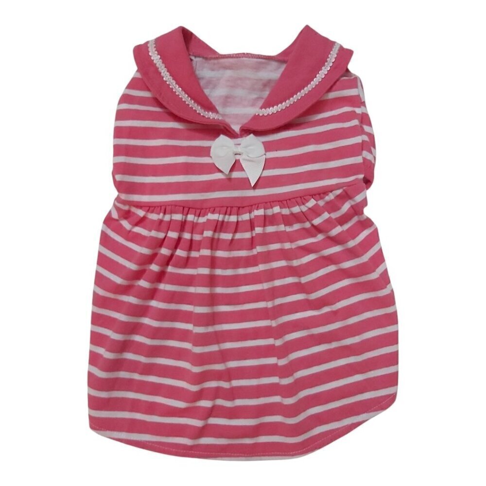 EUC Blueberry Large Pink & White Striped Dog Dress with Pink Collar & White Bow